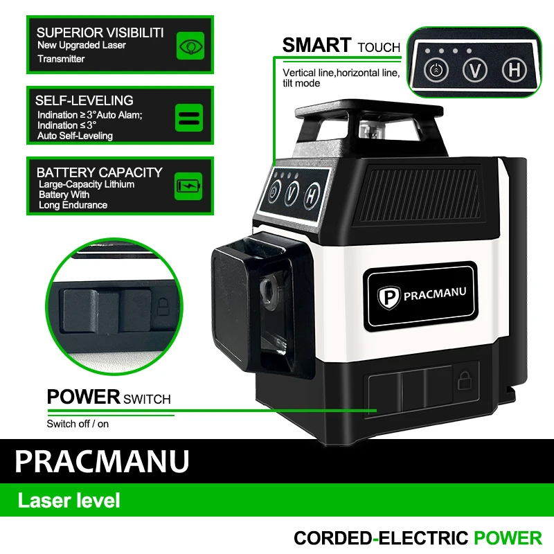 Pracmanu Mini 12 Lines 3D Lase - Industrial Laser Level recension och pris