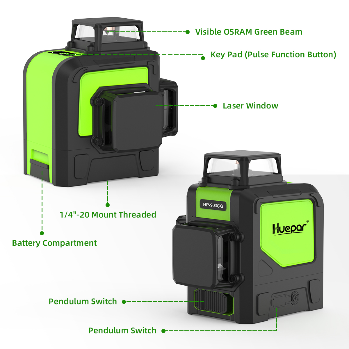 Huepar 903CG Set 12 3D Cross L - Industrial Laser Level recension och pris